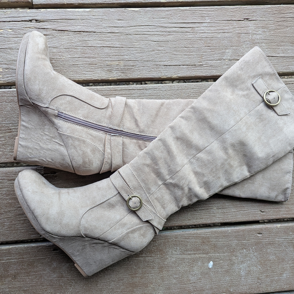 Stylish Tan Knee-High Wedge Boots